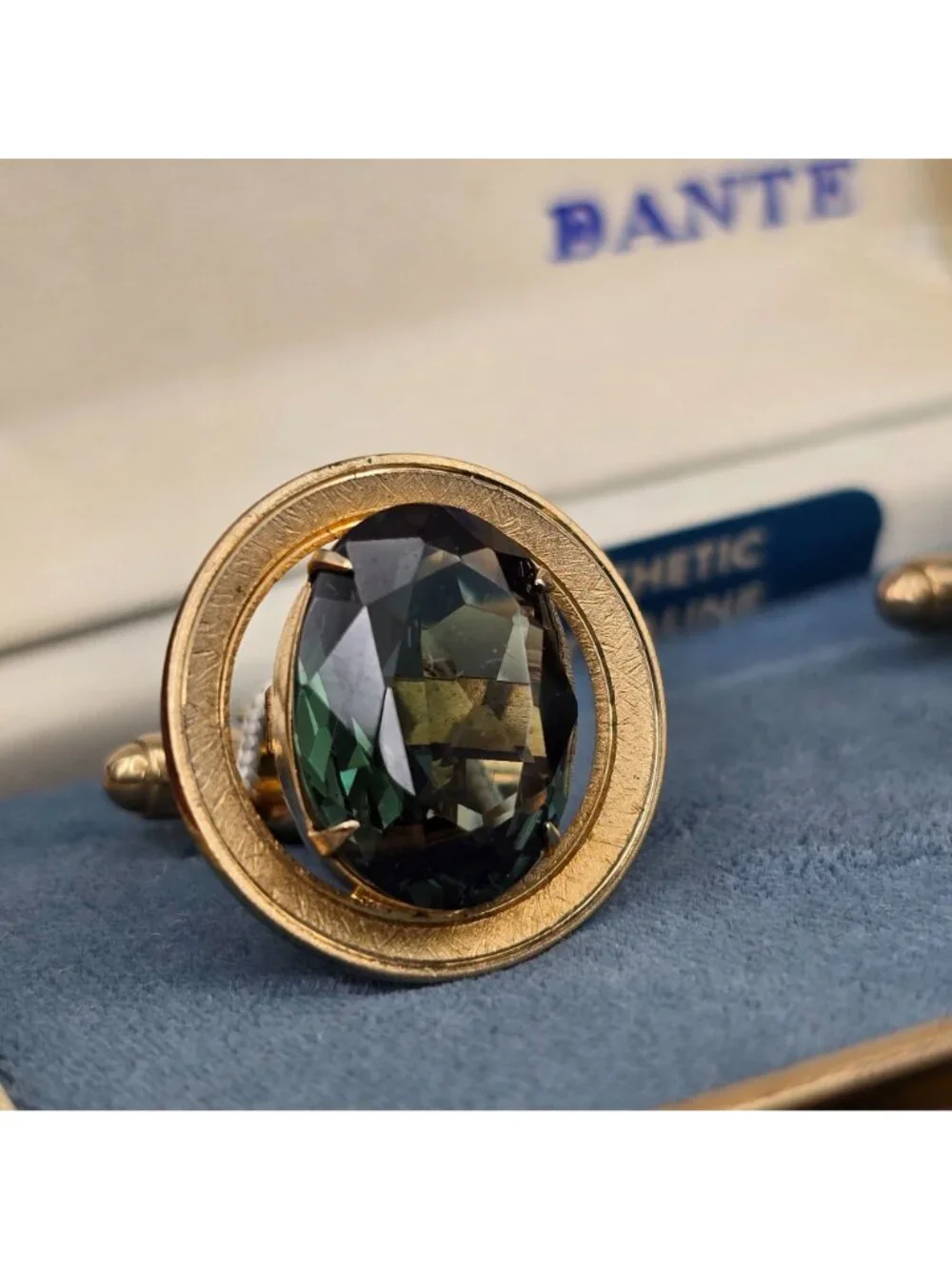 Vintage Dante Edizione Limité Tourmaline Gold Tone Cufflinks NOS Formal Jewelry